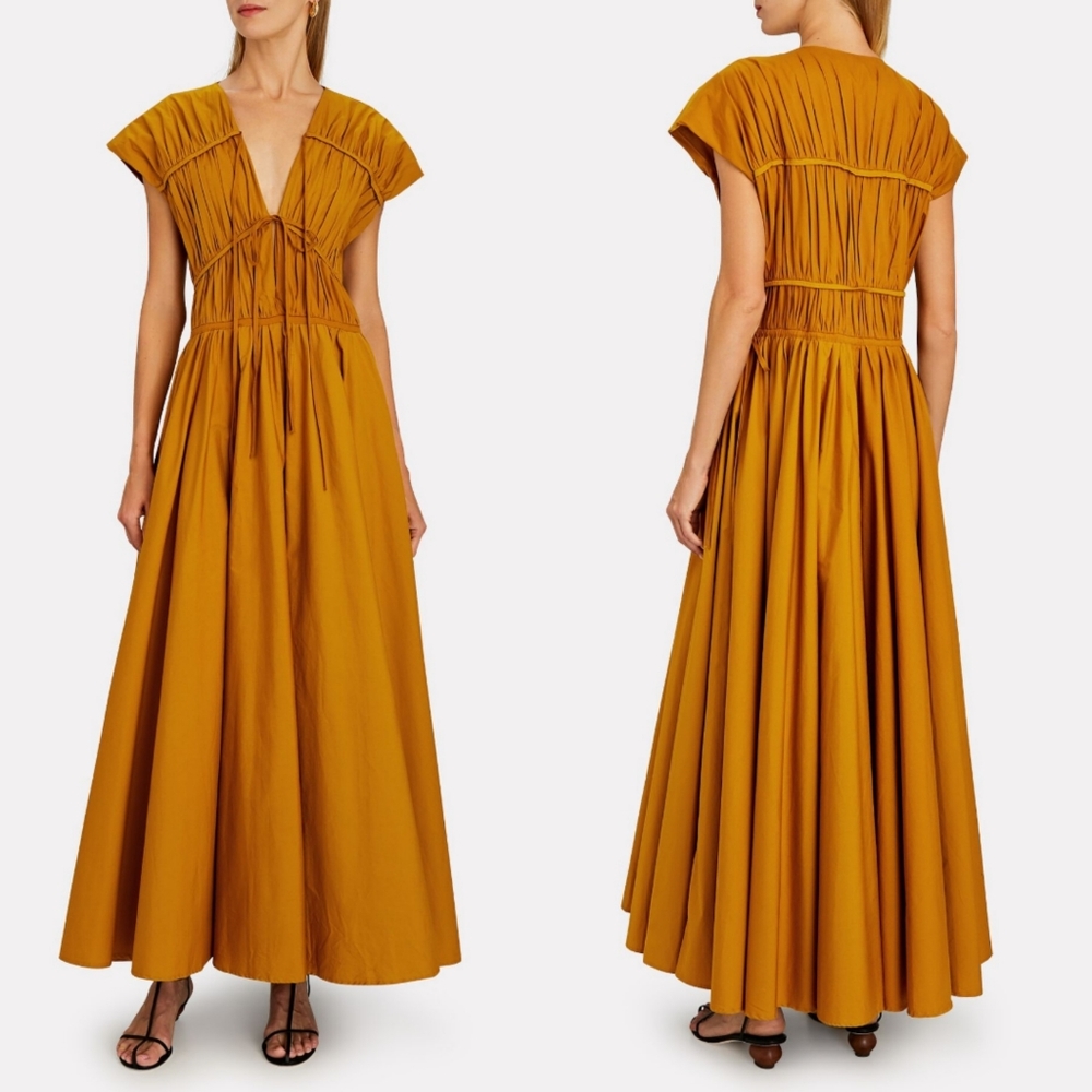TOVE Eloise Ruched Poplin Maxi Dress In Mustard 4.